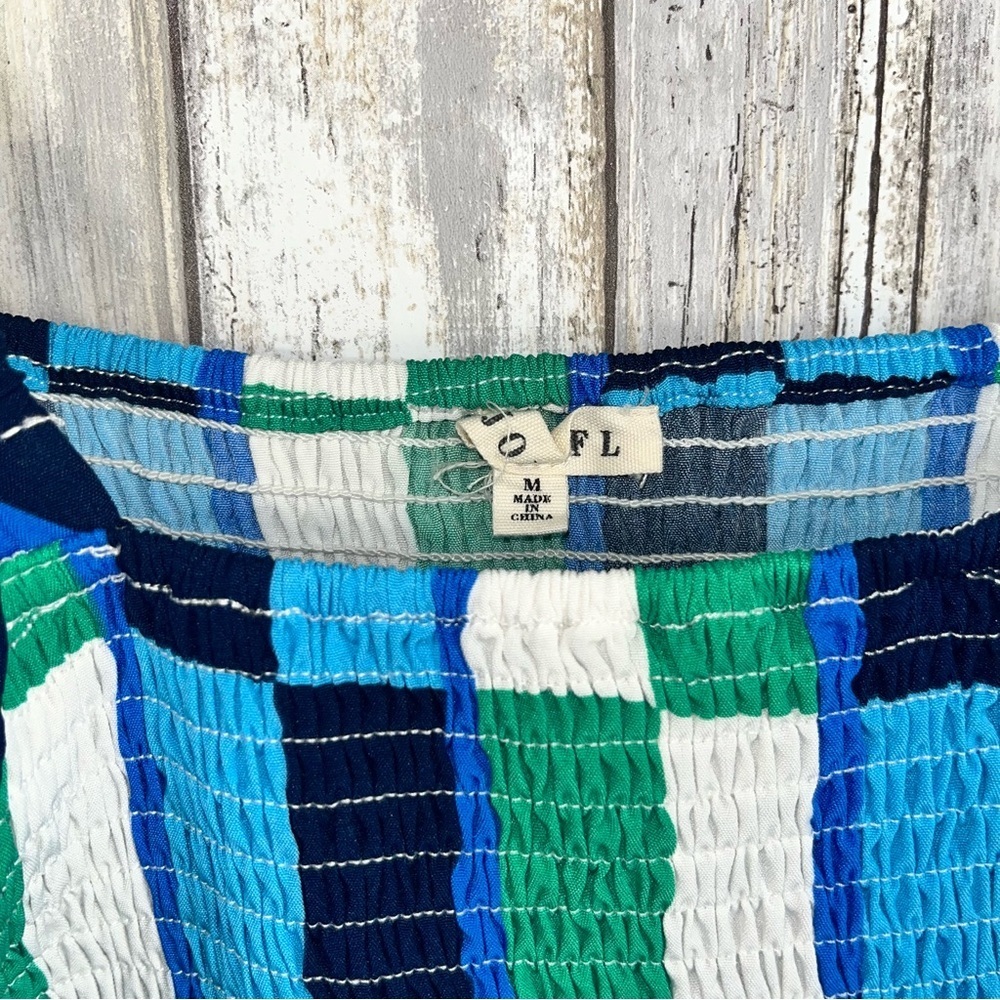 Jodifl Puff Sleeve Smocked Navy Blue Green White Women’s Medium - Picture 5 of 5
